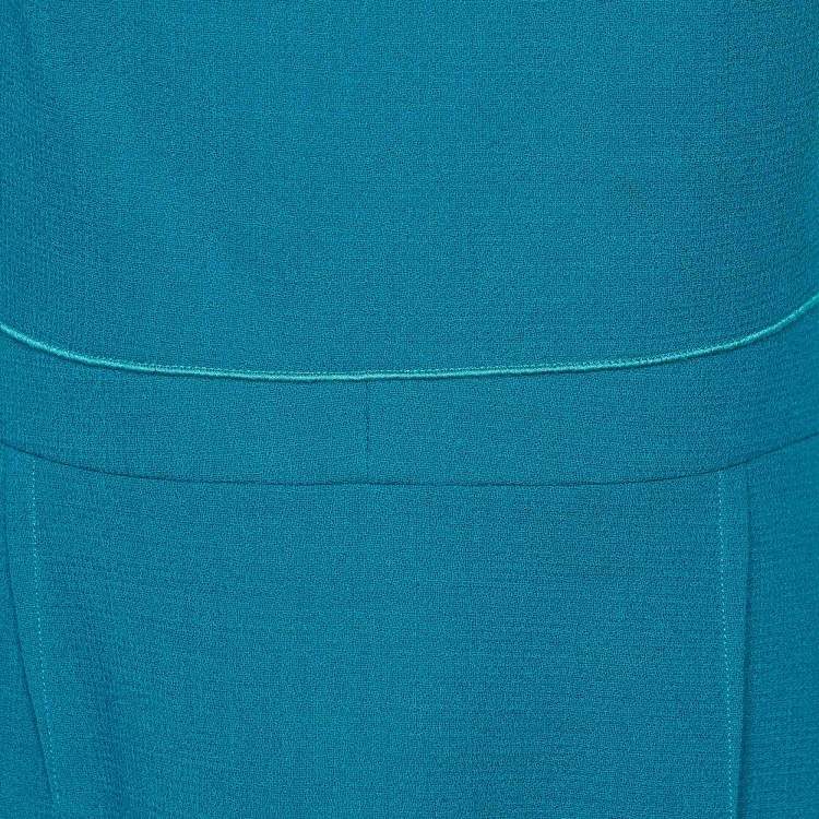 Pre Owned Roland Mouret Peacock Green Wool Crepe Draped Midi Dress L