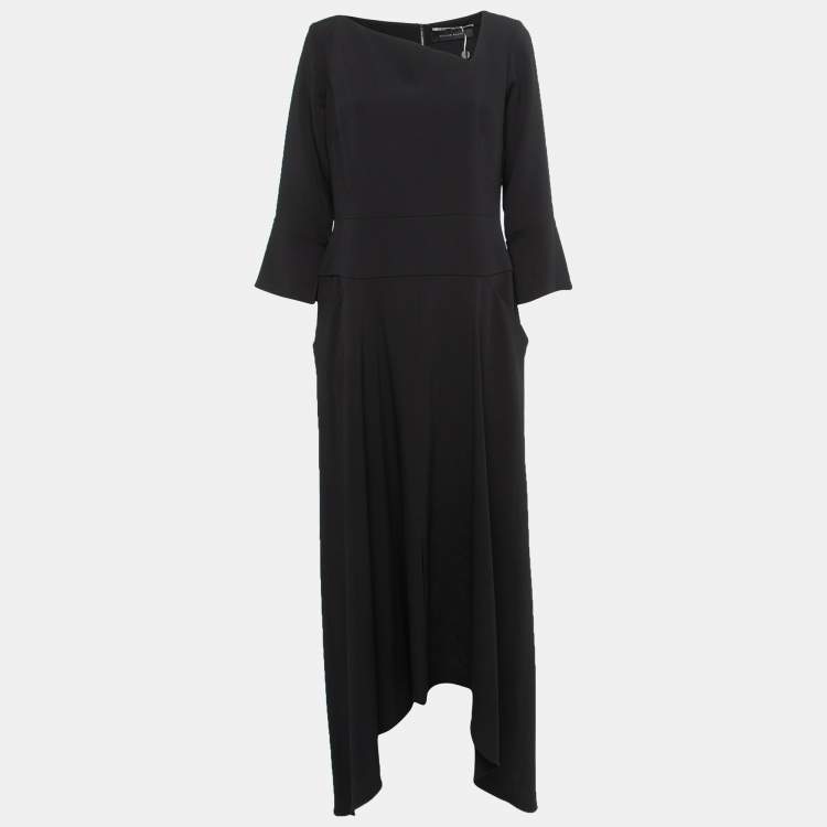 Pre Owned Roland Mouret Black Crepe Asymmetrical Long Dress L
