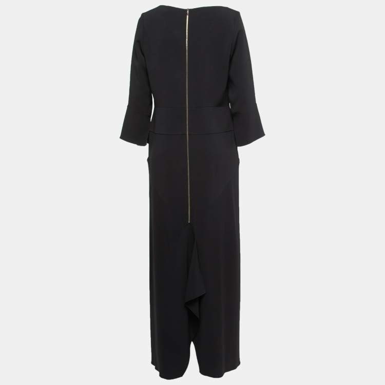 Pre Owned Roland Mouret Black Crepe Asymmetrical Long Dress L