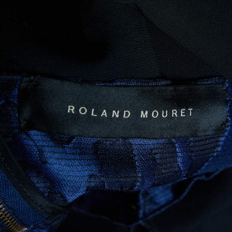 Pre Owned Roland Mouret Navy Blue Mirah Jacquard Cotton Silk Midi Dress S