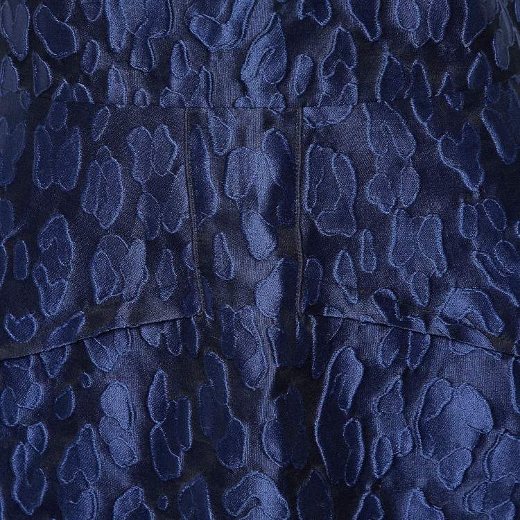 Pre Owned Roland Mouret Navy Blue Mirah Jacquard Cotton Silk Midi Dress S