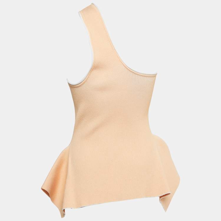 Pre Owned Roland Mouret Light Orange/Yellow Ribbed Knit One Shoulder Macan Top L