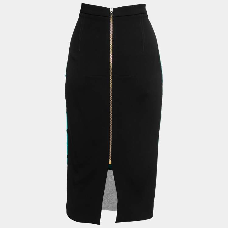 Pre Owned Roland Mouret  Black Crepe Patch Detail Midi Skirt M