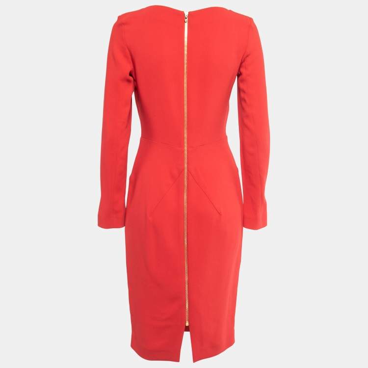 Pre Owned Roland Mouret Red Crepe Full Sleeve Short Dress M