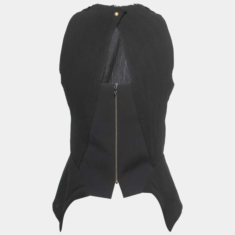 Pre Owned Roland Mouret Black Plisse Crepe Peplum Top M