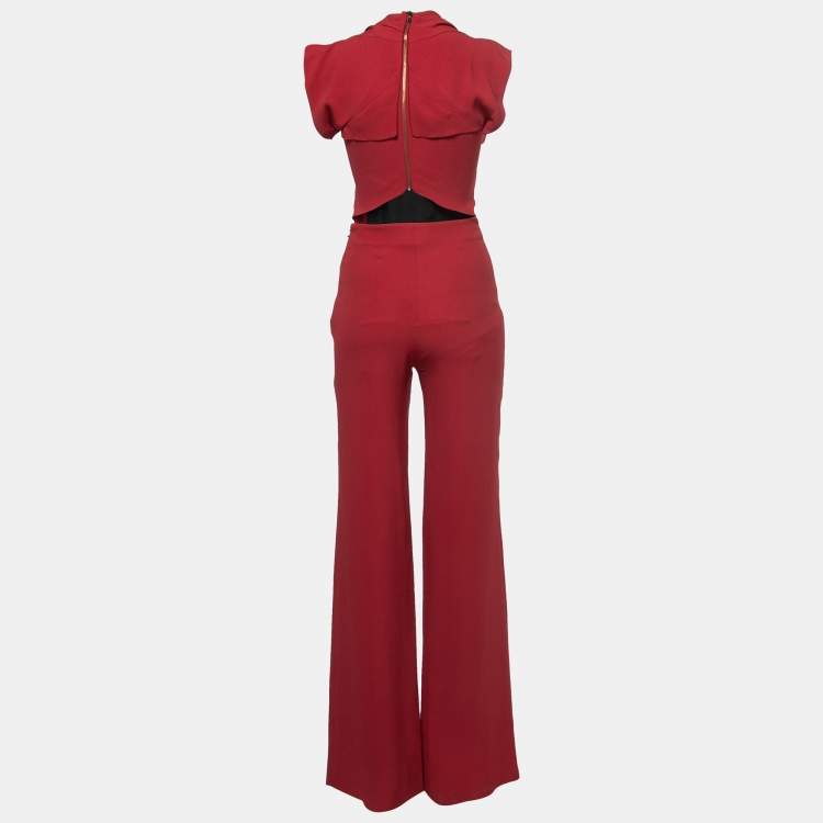 Pre Owned Roland Mouret Burgundy Crepe Verona Jumpsuit XS