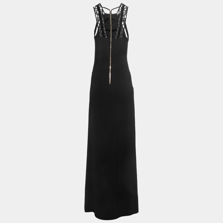 Pre Owned Roland Mouret Black Crepe Lace Inset Vasall Long Dress S