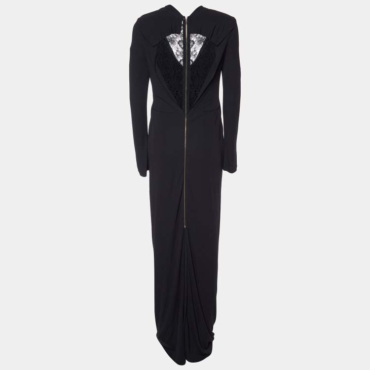 Pre Owned Roland Mouret Black Jersey Draped & Lace Back Maxi Dress M