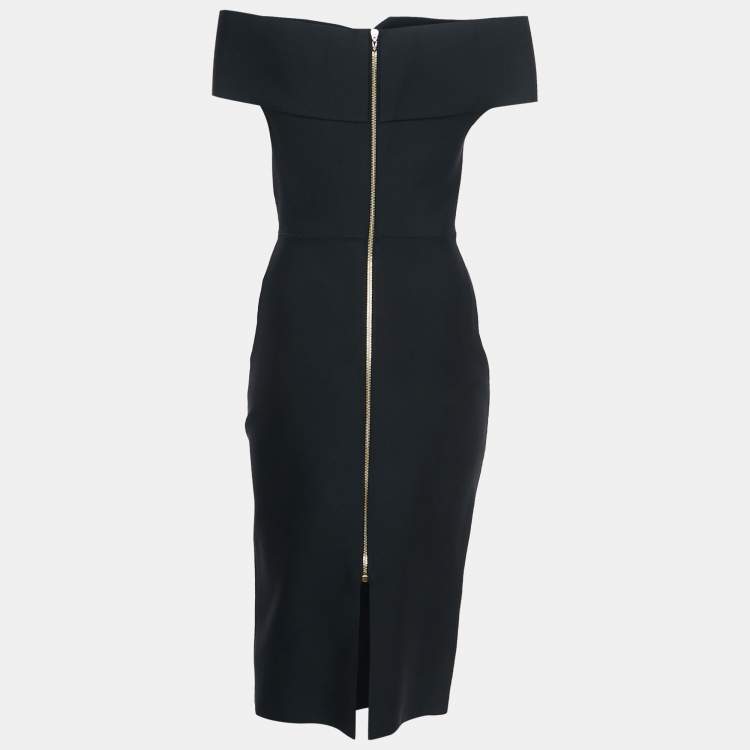 Pre Owned Roland Mouret Black Knit Off-Shoulder Bodycon Dress L