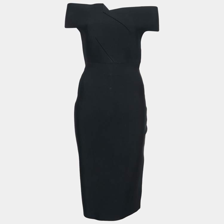 Pre Owned Roland Mouret Black Knit Off-Shoulder Bodycon Dress L