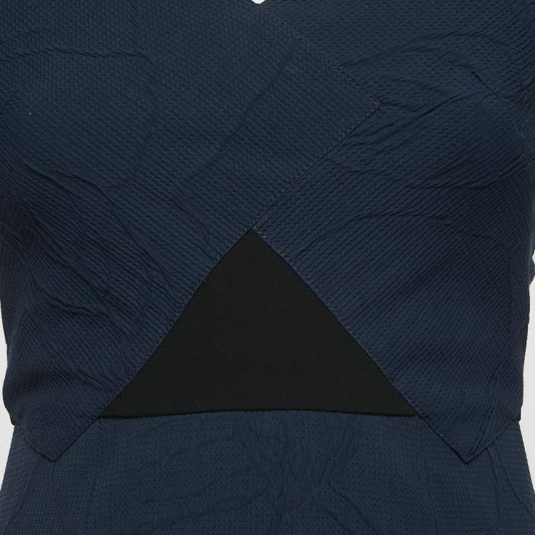 Pre Owned Roland Mouret Navy Blue Jacquard V-Neck Midi Dress S