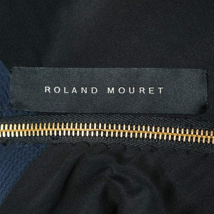 Pre Owned Roland Mouret Navy Blue Jacquard V-Neck Midi Dress S