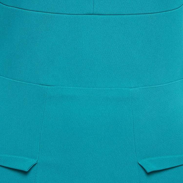 Pre Owned Roland Mouret Blue Crepe Folded Shoulder Detail Mini Dress S