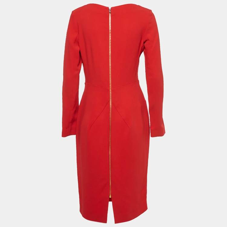 Pre Owned Roland Mouret Red Stretch Crepe Long Sleeve Bitzer Dress L
