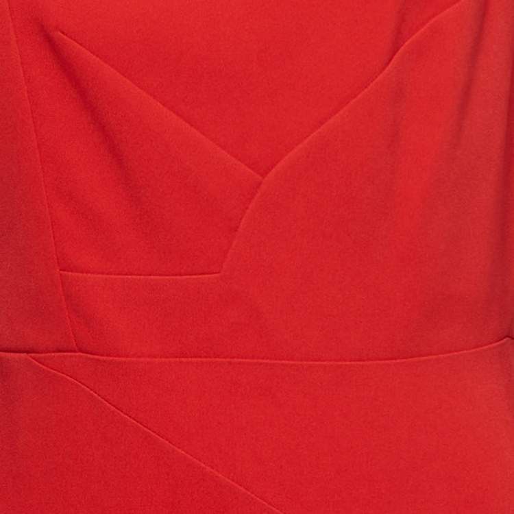 Pre Owned Roland Mouret Red Stretch Crepe Long Sleeve Bitzer Dress L