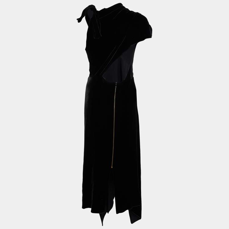 Pre Owned Roland Mouret Black Velvet Cutout Wren Draped Dress M