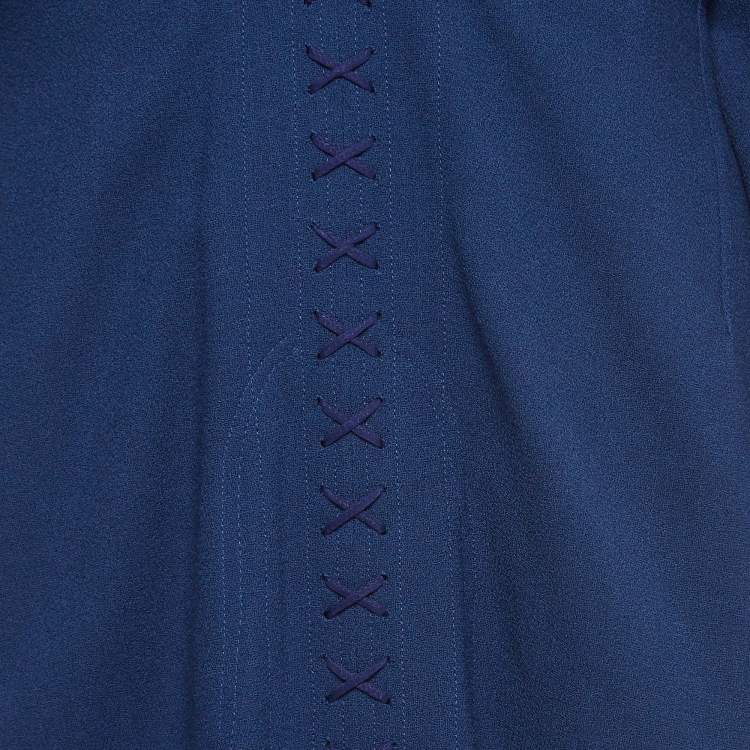 Pre Owned Roland Mouret Blue Wool Lace-Up Detail Midi Kaftan Dress M