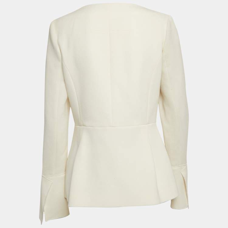 Pre Owned  Roland Mouret Cream Wool Zip Front Peplum Top M