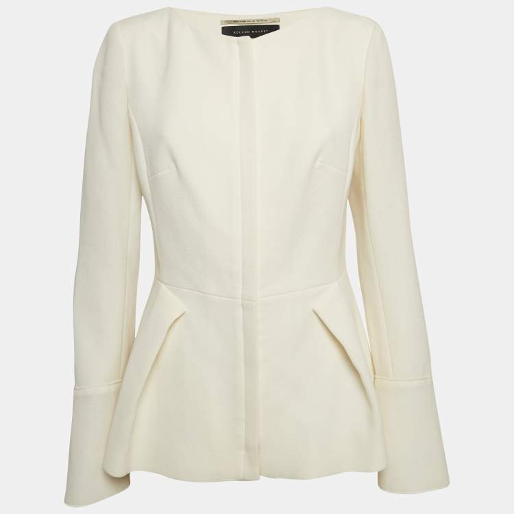Pre Owned  Roland Mouret Cream Wool Zip Front Peplum Top M
