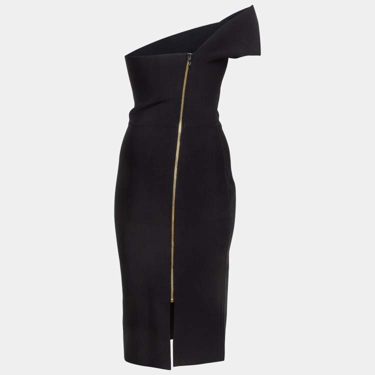 Pre Owned Roland Mouret Black Stretch Knit One Shoulder Brattle Dress M