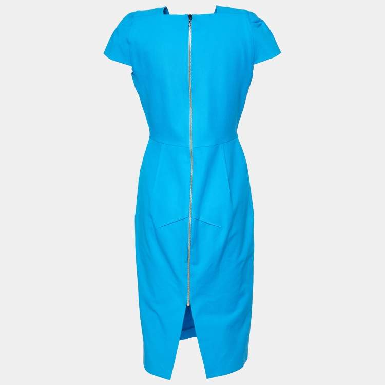 Pre Owned Roland Mouret Azure Blue Cotton Midi Dress L