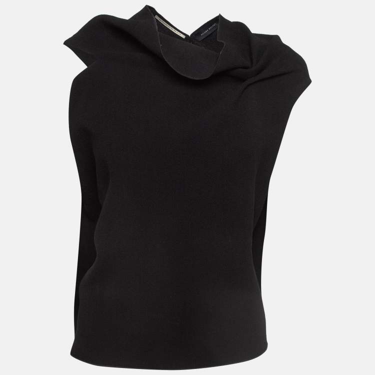 Pre Owned Roland Mouret Black Wool Asymmetric Draped Top M