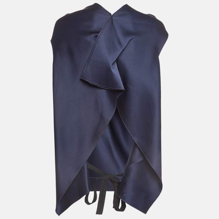 Pre Owned Roland Mouret Navy Blue Satin Asymmetric Eugene Top L