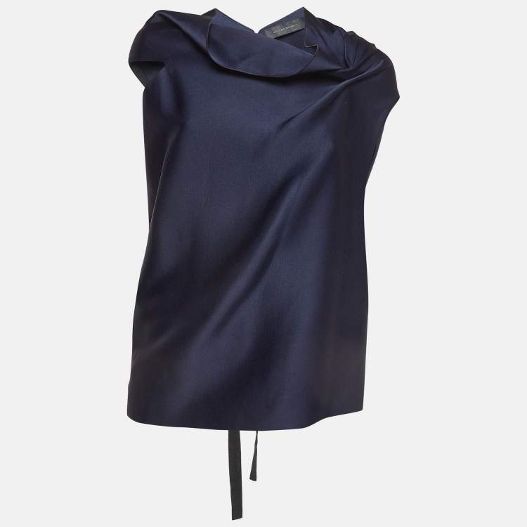 Pre Owned Roland Mouret Navy Blue Satin Asymmetric Eugene Top L