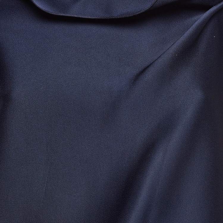 Pre Owned Roland Mouret Navy Blue Satin Asymmetric Eugene Top L