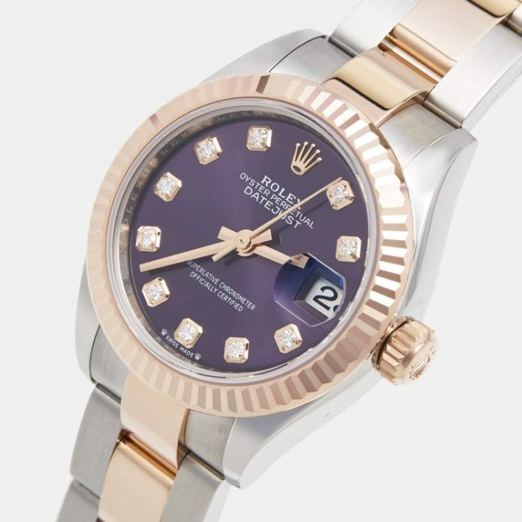 Pre Owned Rolex Aubergine 18K Rose Gold Oystersteel Datejust M279171-0016 Women's Wristwatch 28 mm