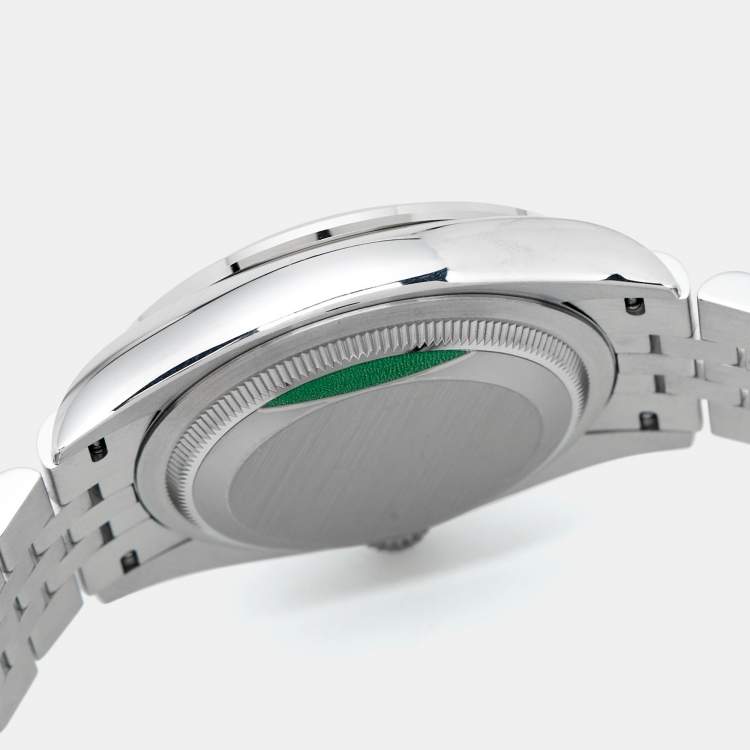 Pre Owned Rolex Green 18K White Gold Diamond Oystersteel Datejust 126284RBR Unisex Wristwatch 36 mm