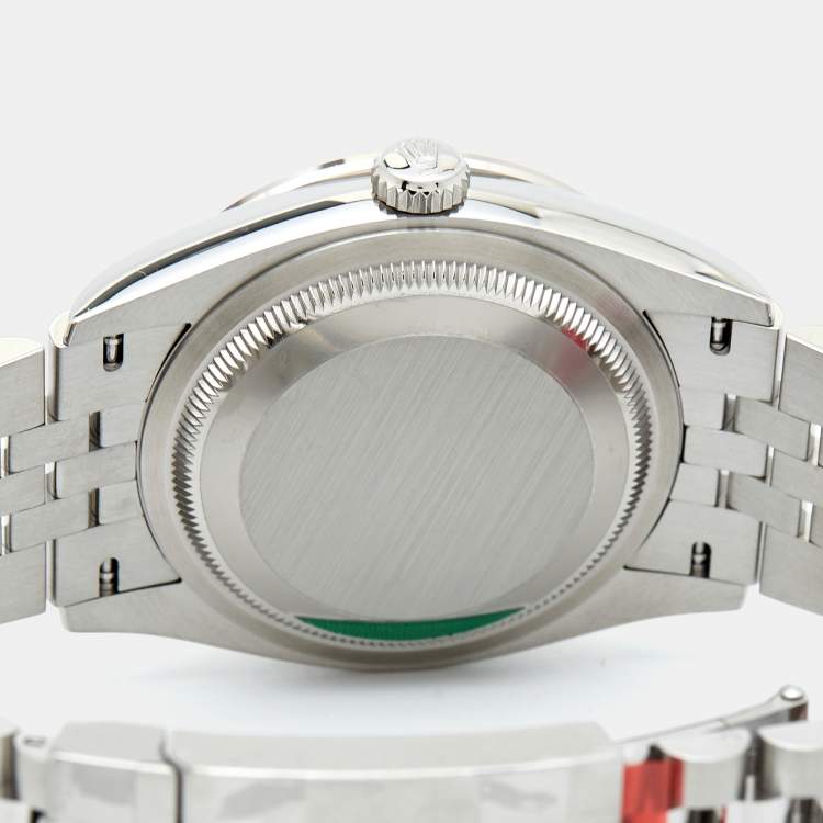 Pre Owned Rolex Green 18K White Gold Diamond Oystersteel Datejust 126284RBR Unisex Wristwatch 36 mm