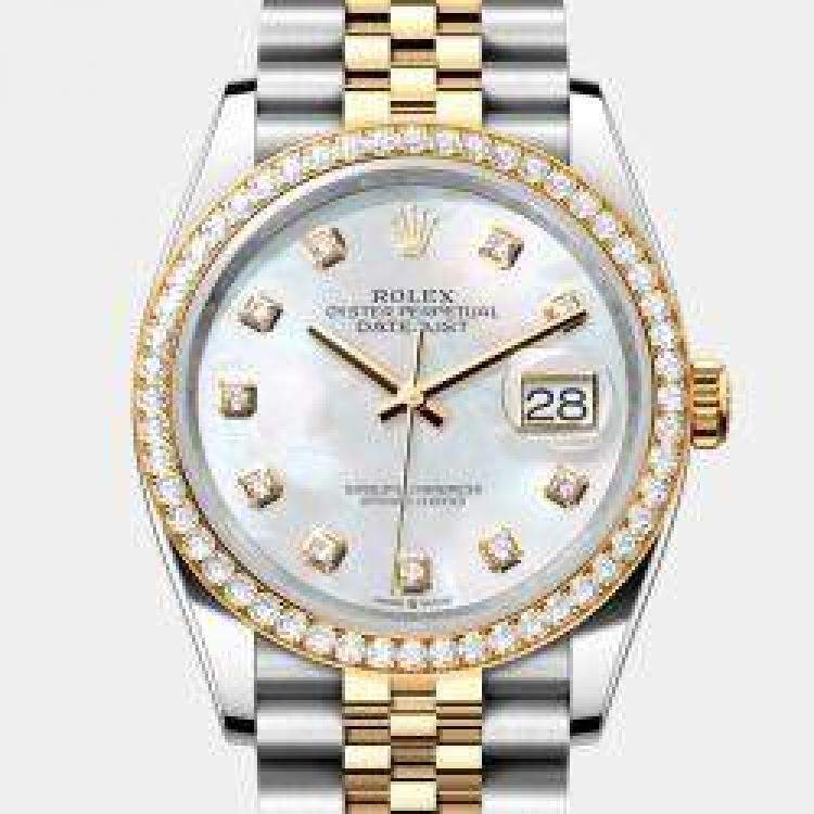 Pre Owned Rolex Yellow Gold Oystersteel Diamond Bezel Datejust 126283RBR Wristwatch 36 mm