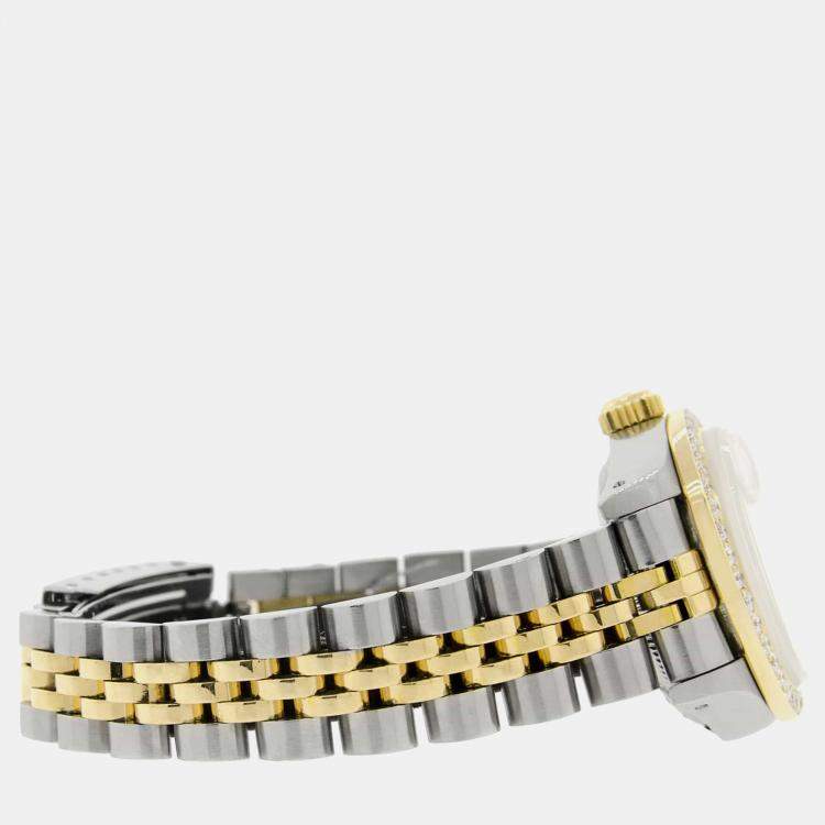 Pre Owned Rolex Custom Dark Green  18K Yellow Gold Stainless Steel Datejust  Automatic Women's Wristwatch 26mm