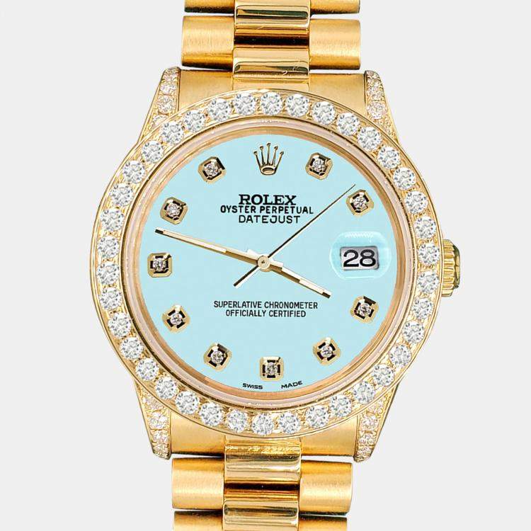 Rolex Oyster Perpetual Datejust 18ky And Stainless Steel Aqua