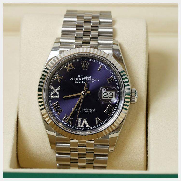 Pre Owned Rolex Datejust 126234-0021 Automatic Purple Diamond Stainless Steel Women’s Wristwatch 36 mm