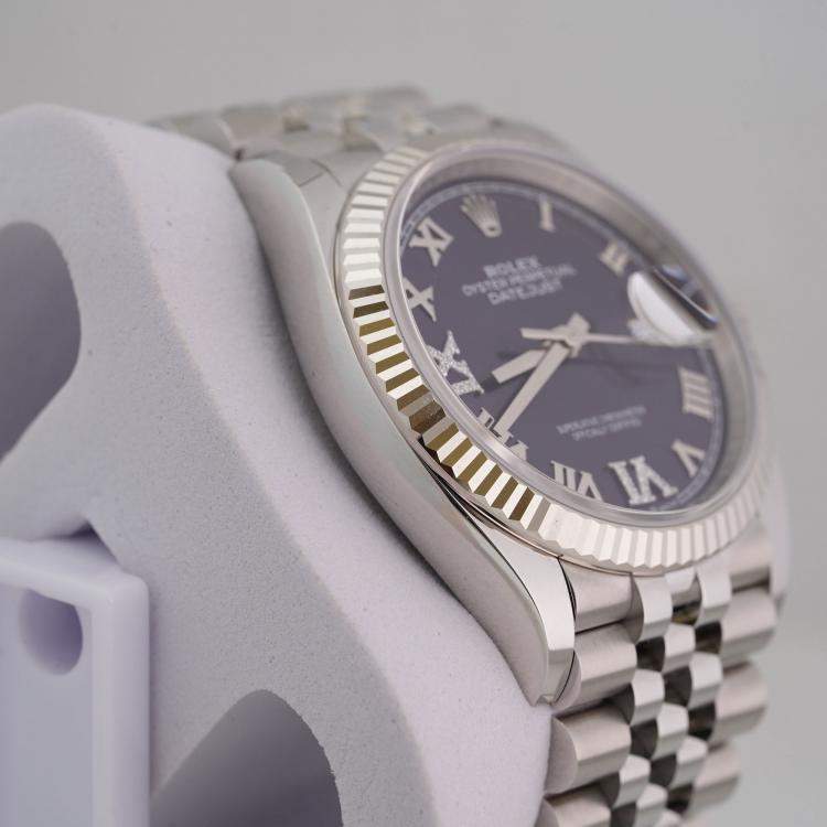 Pre Owned Rolex Datejust 126234-0021 Automatic Purple Diamond Stainless Steel Women’s Wristwatch 36 mm