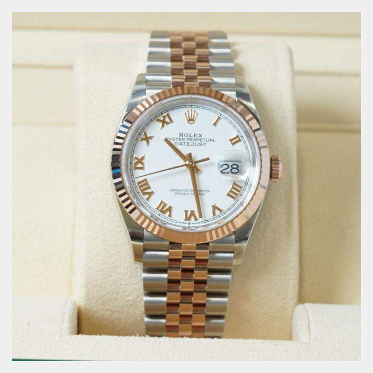 Pre Owned Rolex Datejust 126231-0015 Automatic White 18K Rose Gold Stainless Steel Women’s Wristwatch 36 mm