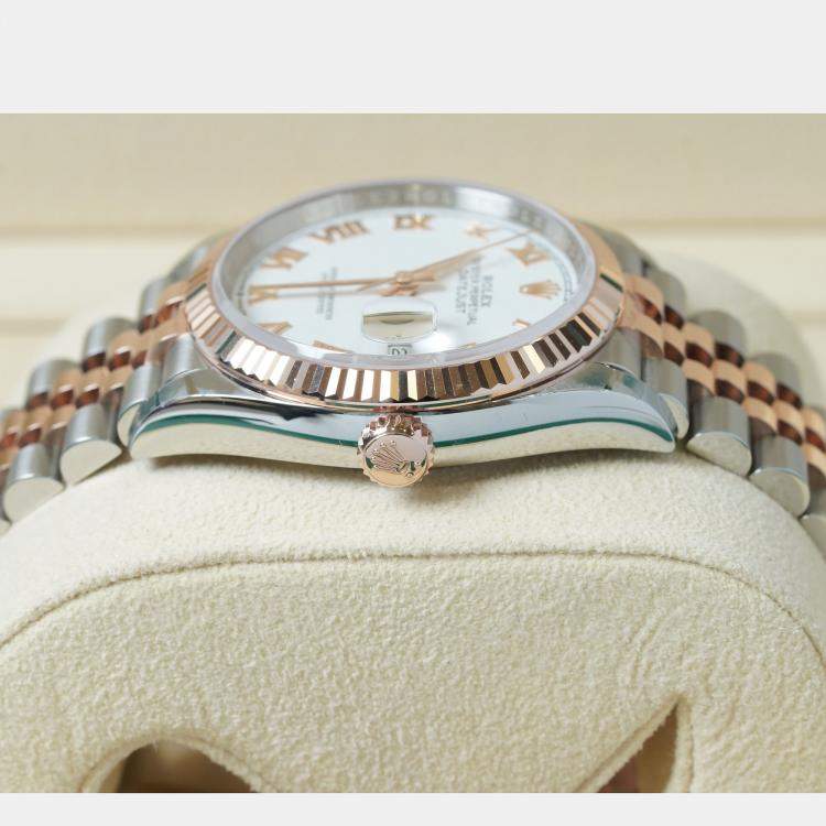 Pre Owned Rolex Datejust 126231-0015 Automatic White 18K Rose Gold Stainless Steel Women’s Wristwatch 36 mm