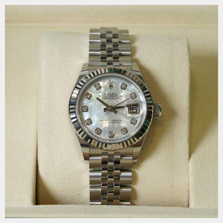 Pre Owned Rolex Datejust 279174-0009 Automatic Mother of Pearl Diamond Stainless Steel Women’s Wristwatch 28 mm