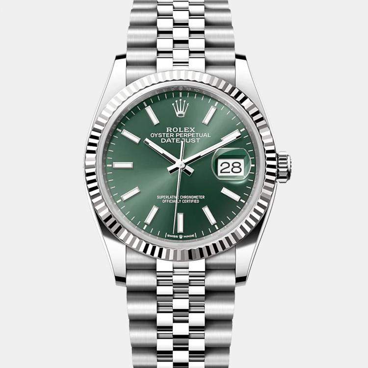 Pre Owned Rolex Datejust 126234-0051 Automatic Green Stainless Steel Women’s Wristwatch 36 mm