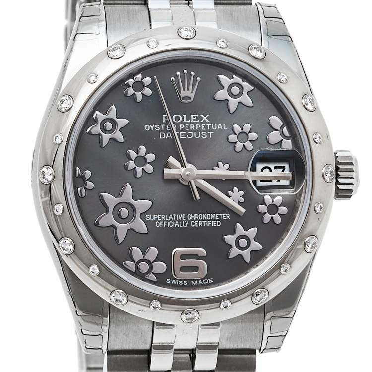 مملوكة مسبقًا Rolex Grey 18K White Gold & Stainless Steel Diamond Datejust 31 178344 Women's Wristwatch 31 mm