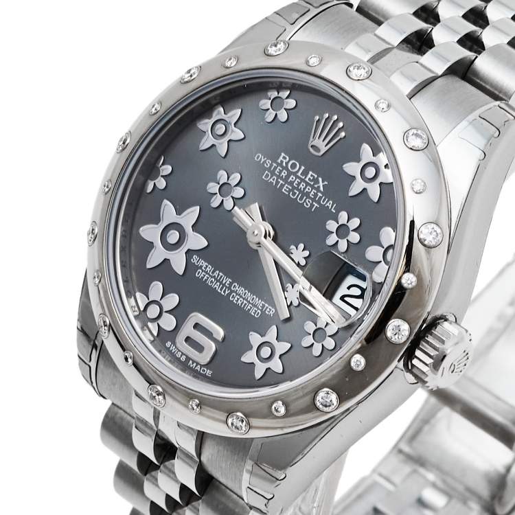 مملوكة مسبقًا Rolex Grey 18K White Gold & Stainless Steel Diamond Datejust 31 178344 Women's Wristwatch 31 mm