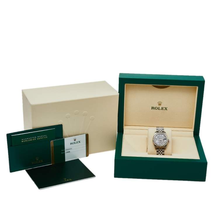 مملوكة مسبقًا Rolex Grey 18K White Gold & Stainless Steel Diamond Datejust 31 178344 Women's Wristwatch 31 mm