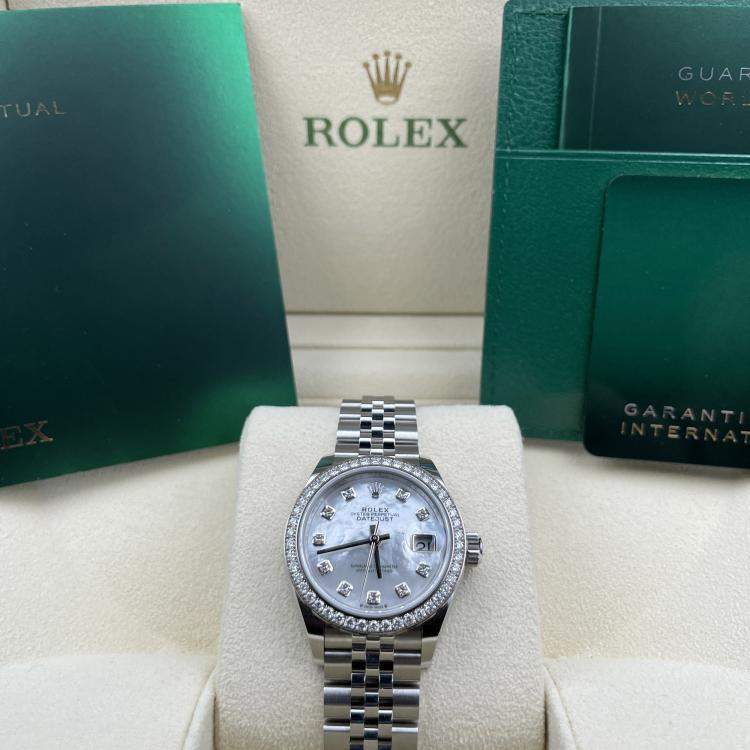 Pre Owned Rolex MOP 18K White Gold Stainless Steel Datejust 279384RBR Women's Wristwatch 28 mm