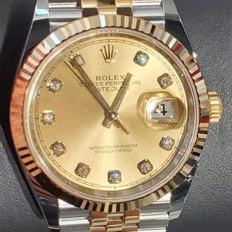 Rolex Datejust Steel Yellow Gold Diamond Dial Mens Watch 126233