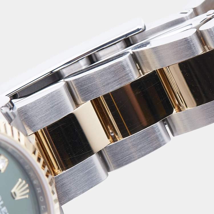 مملوكة مسبقًا Rolex Olive Green Diamond 18k Yellow Gold Oystersteel Datejust 278273 Women's Wristwatch 31 mm