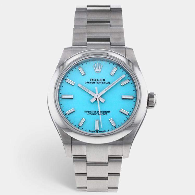 Pre Owned Rolex Tiffany Stainless Steel Oyster Perpetual 277200 Women's Wristwatch 31 mm