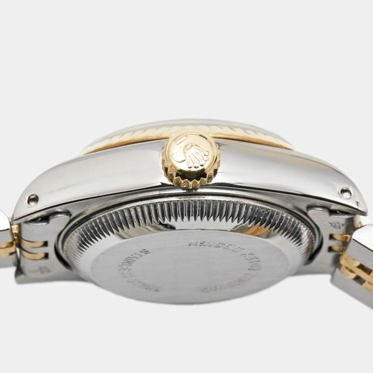 Pre Owned Rolex Champagne Linen Dial 18K Yellow Gold Stainless Steel Datejust 69173 Women's Wristwatch 26 mm