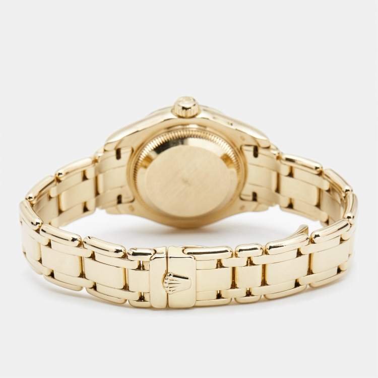 Pre Owned Rolex Mother Of Pearl Diamond 18K Yellow Gold Pearlmaster Datejust 69318 Women's Wristwatch 29 mm